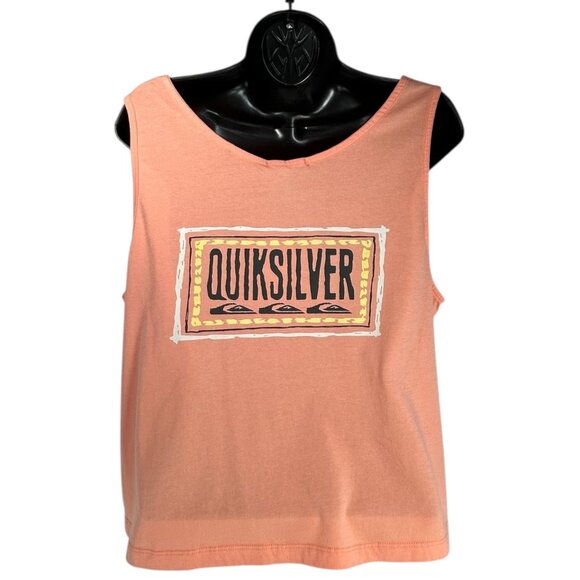 QUIKSILVER Crop Tank Top Sz L Bundle of 2 Lime Green Peach Orange Graphic Cotton - Picture 9 of 16